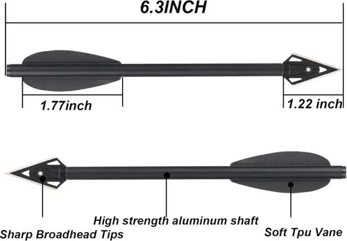 Miniatura 3 de Mini pernos de ballesta de aluminio, flechas de ballesta de 6.3 pulgadas, puntas afiladas de cabeza ancha, flechas de caza para 50-80 libras, mini
