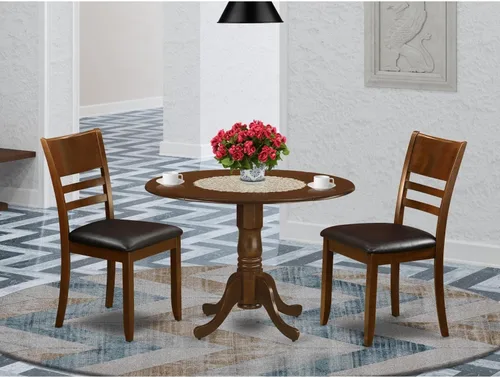 Miniatura 6 de East West Furniture DLLY3-ESP-LC - Juego de mesa de cocina de 3 piezas para espacios pequeños, contiene una mesa de comedor redonda con gotas y 2