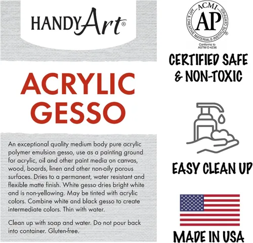 Miniatura 8 de Handy Art Gesso acrílico, 16 onzas, blanco, imprimación para lienzo, madera y superficies de pintura de artistas, mejora la adherencia de la pintura