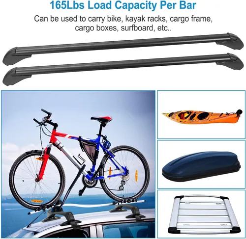 Miniatura 3 de 2Pcs Universal Roof Rack Cross Bars for Bare Roof, 43" Aluminum Lockable Car Top Crossbars w/Anti-Theft Lock, 165 lbs Load for Kayak Bike Cargo