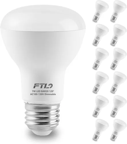 FTL Paquete de 12 bombillas LED BR20 de 5000 K, luz diurna blanca regulable, 7 W, 750 lm, 50 W, equivalente a 60 W, bombillas empotrables para