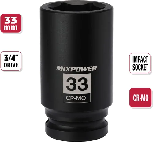 Miniatura 2 de MIXPOWER Juego de 6 puntos de 3/4 de pulgada de accionamiento profundo de impacto de casquillo - 33mm (métrico), CR-MO, casquillo de tuerca de eje