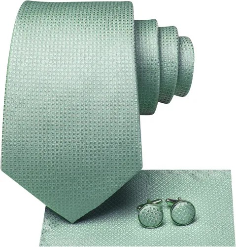 Miniatura 150 de Hi-Tie Corbata clásica de cachemira para hombre con pañuelo y gemelos a cuadros