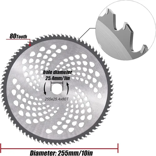 Miniatura 3 de Cuchillas cortadoras de brocha con punta de carburo de 9 pulgadas x 36 dientes y cuchillas de recortadora de malezas de 10 x 80 dientes, hoja Wacker
