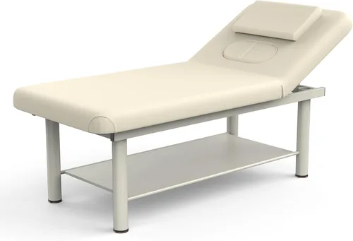 Miniatura 10 de pouseayar Cama de masaje estacionaria profesional resistente con respaldo ancho para terapia, tratamientos faciales, marco de metal, piel sintética