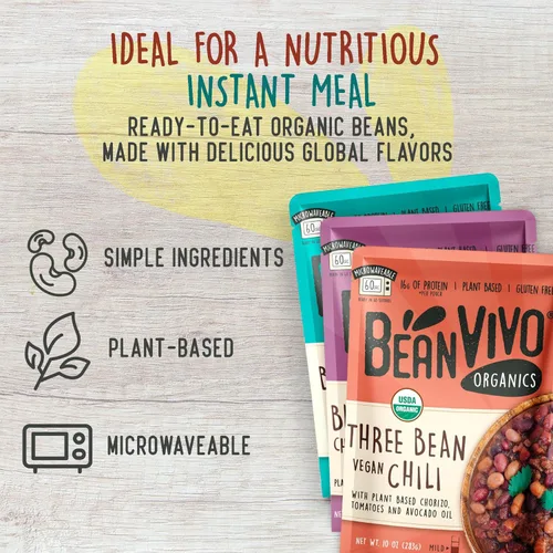 Miniatura 3 de BeanVIVO - Variedad de 3 paquetes (10 onzas cada uno) - Frijoles negros orgánicos Baja, Chile vegano de tres frijoles, chile chipotle de frijoles