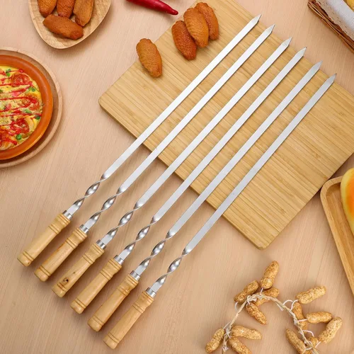 Miniatura 7 de Pinchos de barbacoa de acero inoxidable con mango de madera para carne, camarones, pollo, verduras