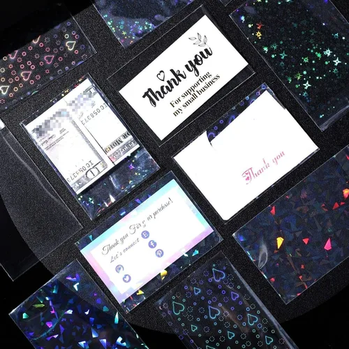 Miniatura 6 de Tinlade 200 fundas holográficas para tarjetas fotográficas Kpop con destello láser, diseño de corazón de estrella, piedras preciosas de cristal
