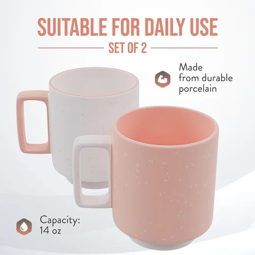 Miniatura 2 de American Atelier Tazas de café apilables de 14 onzas, juego de 2 tazas de cerámica de 5 pulgadas con asas, vasos que ahorran espacio para café, té