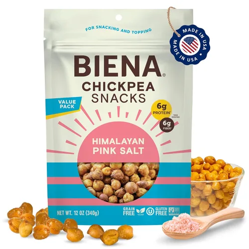 Miniatura 17 de BIENA Chickpea Snacks - Garbanzos tostados crujientes - Snacks ricos en fibra y proteína para adultos y niños - Paquete de 4, bolsas de 5 onzas