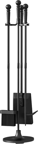 Miniatura 8 de Juego de herramientas para chimenea Fire Beauty de 4 piezas en hierro forjado negro para interiores/exteriores incluye atizador, pala, cepillo