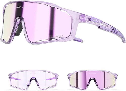 KAPVOE Gafas de ciclismo fotocromáticas para hombres y mujeres, gafas de sol deportivas, marco de decoloración HD, gafas de bicicleta K76 Púrpura