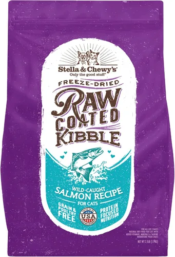 Stella & Chewy's Comida para Gatos con Recubrimiento Crudo - Croquetas Altas en Proteínas, Sin Granos con Salmón de Captura Silvestre - Soporte