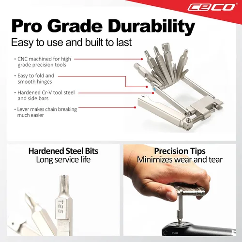 Miniatura 4 de CECO USA - Herramienta de bicicleta de 13 funciones con rompedor de cadena, multiherramienta para bicicleta, ultra delgada, tamaño de bolsillo