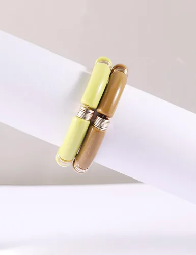 Miniatura 5 de PIPITREE Brazalete de tubo de bambú para mujer, grueso, curvado, apilable, acrílico transparente, cuentas coloridas, elásticas, pulseras de oro