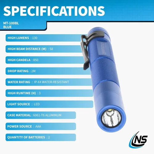 Miniatura 6 de Nightstick MT-100BL Mini-TAC Linterna LED de Metal - 2 AAA, 5.4 in (137 mm), Azul