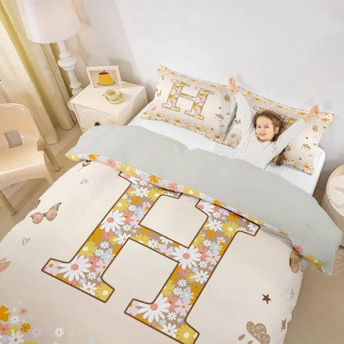 Miniatura 32 de Erosebridal Groovy - Juego de ropa de cama con inicial B de flores de los años 60S y 70S, funda de edredón floral vintage, juego de cama retro