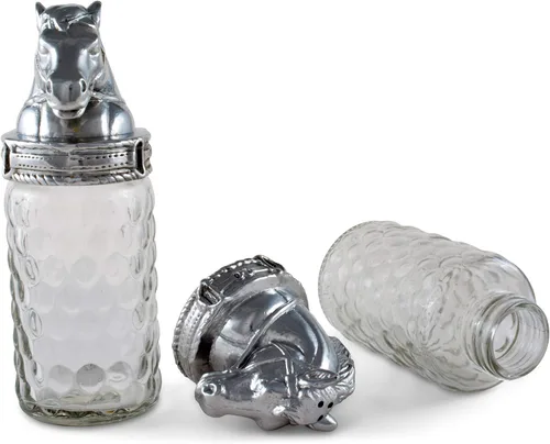 Miniatura 5 de Arthur Court Patrón de caballo S/P con aluminio con tapa ecuestre pulida a mano de calidad artesanal para sal y pimienta de vidrio grande, 6