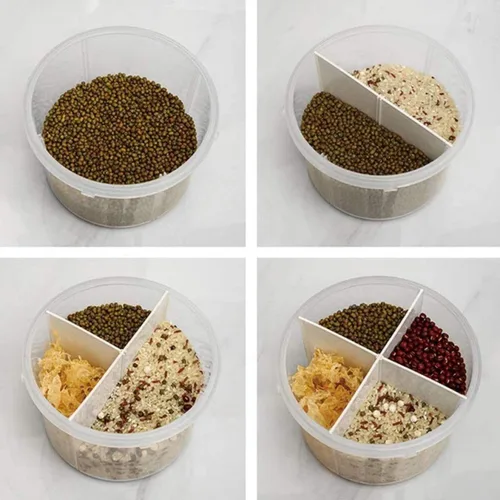 Miniatura 5 de Dispensador de cereales de cocina de plástico de 4 rejillas, caja de almacenamiento de harina y granos, tarro de alimentos secos, recipiente sellado