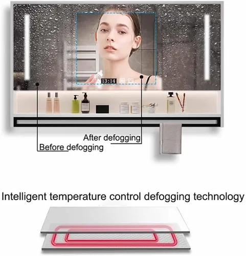 Miniatura 5 de Armario moderno de pared de baño de 40 x 30 pulgadas, gabinete inteligente con espejo de tocador con antivaho, botiquín iluminado por LED