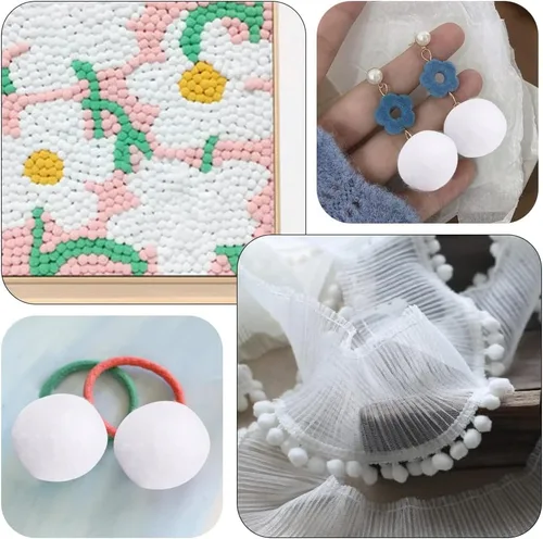 Miniatura 5 de 150 Piezas Pompones, Pompones de Manualidades Blancos de 1 Pulgada, Bolas de Pompón Esponjoso, Bolas de Borla, Pequeñas Bolas de Pompón