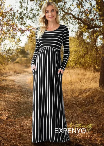 Miniatura 2 de Xpenyo Maternity Casual Dress Empire Waist Pregnancy Maxi Dresses with Pockets