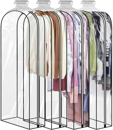 Miniatura 9 de Perchas transparentes de 40 pulgadas con cremallera lateral lisa, bolsas impermeables con refuerzo de 10 pulgadas para camisas, abrigos, vestidos