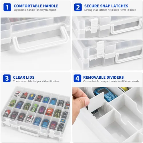 Miniatura 7 de Estuche organizador de almacenamiento de juguetes compatible con Hot Wheels/para autos de Matchbox. Contenedor de exhibición y transporte para Blanco