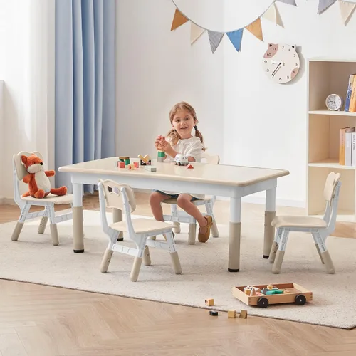 DOREROOM Juego de Mesa y Sillas para Niños Pequeños para 4, 47.2''L x 23.6''A Juego de Mesa y Sillas de Estudio para Niños, Altura Ajustable,