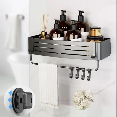 Miniatura 10 de Onemake Organizador de ducha con ventosa, estante de ducha de succión con ganchos portátiles, organizador de baño con barra de toalla