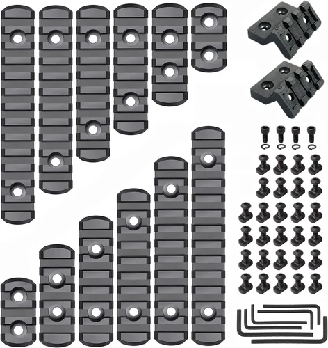 Miniatura 7 de Picatinny Rail de 3,5,7,9,11,13 ranuras para Mlok, sección de rieles de polímero más montaje desplazado con tuercas en T, tornillos y llave Allen
