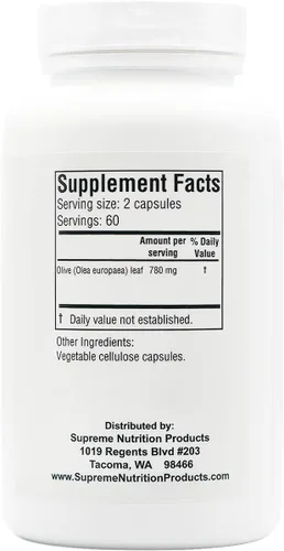 Miniatura 3 de Supreme Nutrition Olive Leaf Supreme, 120 cápsulas vegetarianas de hoja de olivo pura