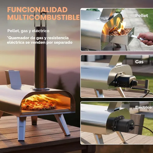 Miniatura 2 de BIG HORN Horno de pizza multicombustible de 12 pulgadas para exteriores que alcanza hasta 1110 ℉ - Compatible con madera, gas y electricidad 3 en 1