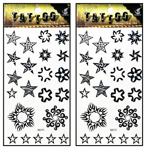 Miniatura 4 de Tatuajes 2 hojas de luna sol estrellas sobre amarillo azul impermeable tatuaje falso temporal pegatinas arte corporal extraíble para hombres mujeres