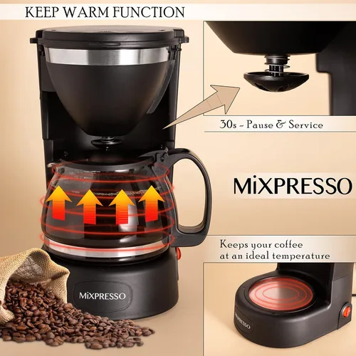 Miniatura 2 de Mixpresso Cafetera de Goteo de Café (6 Tazas), Negro