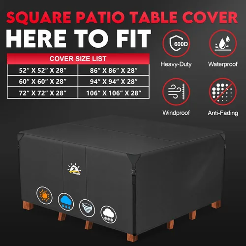 Miniatura 3 de Zettum Funda cuadrada para muebles de patio, funda de mesa 600D para exteriores, impermeable y resistente, juego de fundas extra grandes para mesa