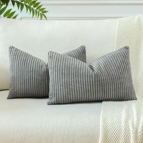 Miniatura 30 de OTOSTAR Paquete de 2 fundas de almohada decorativas de pana suave a rayas, cuadradas, decoración del hogar, fundas de almohada para sofá, cama, sala
