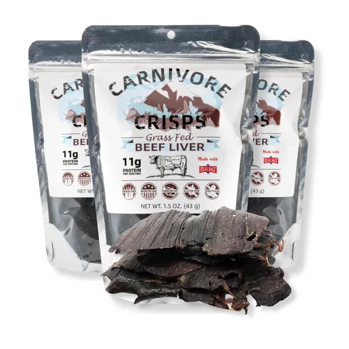 Carnívore Crisps, patatas fritas de hígado de res alimentadas con pasto y terminadas, con alto contenido de proteínas, aprobadas para dieta