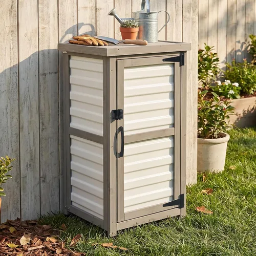 Miniatura 14 de Gabinete de almacenamiento al aire libre impermeable con estantes, pequeño cobertizo de almacenamiento, gabinete de almacenamiento vertical alto