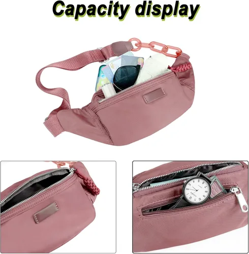 Miniatura 5 de Bolso pequeño de la honda para las mujeres del riñonera de nylon con la correa ajustable, Rosado