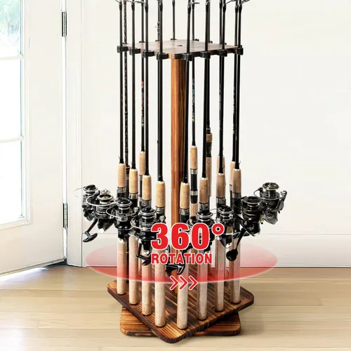 Ghosthorn Soportes para cañas de pesca para garaje, soporte giratorio de 360 grados para cañas de pescar, soporte de pie con capacidad para hasta 16