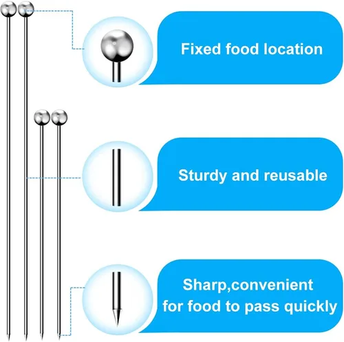 Miniatura 6 de 20 palillos de cóctel para bebidas, palillos de dientes de cóctel de acero inoxidable largos, brochetas de cóctel reutilizables, palillos de martini