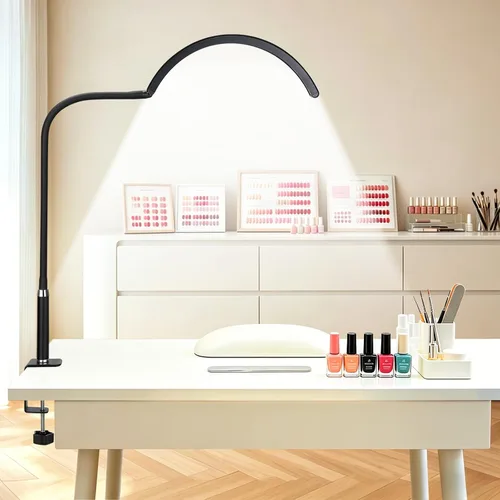 Luz de media luna para escritorio de uñas, lámpara de manicura LED profesional sin sombras con abrazadera, 3 modos de color y 10 niveles de brillo,