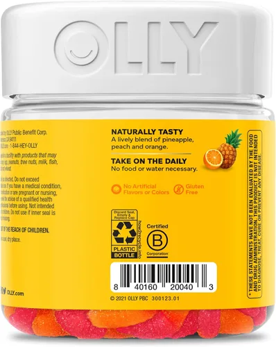 Miniatura 4 de OLLY Hello Happy Gummy Worms, apoyo para el equilibrio del estado de ánimo, vitamina D, azafrán, suplemento masticable para adultos, zing tropical