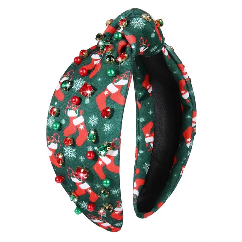 Miniatura 5 de boderier Diademas de Navidad para Mujeres Diadema de Árbol de Navidad con Cuentas Diadema Ancha Anudada de Cristal Accesorios para el Cabello