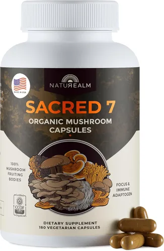 Miniatura 12 de Naturealm Suplemento en polvo de hongos orgánicos Sacred 7 Suministro para 60 días Mezcla 7 en 1 con melena de león, Reishi, Chaga Apoyo