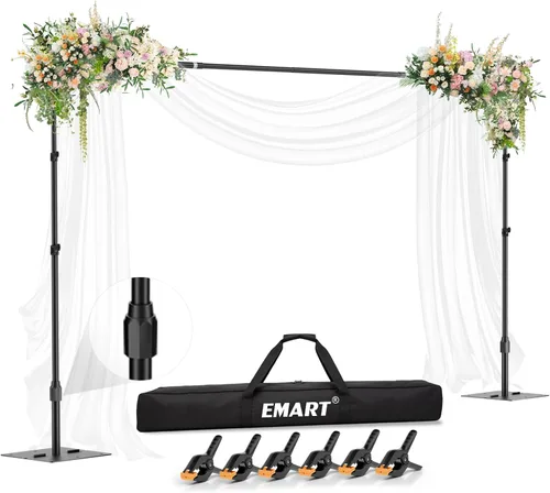 EMART Soporte de telón de fondo, 10x7 pies (AnxAl), soporte de fondo ajustable para fotos con barra mejorada, base plana resistente, tubo de metal y