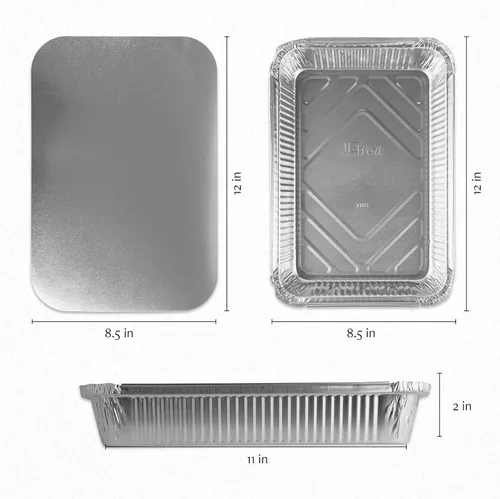Miniatura 3 de PLASTICPRO Moldes de Aluminio Desechables para Llevar de Papel de Aluminio Oblongos para Hornear de 4 LB de 12'' X 8'' X 2'' Pulgadas Con Tapas