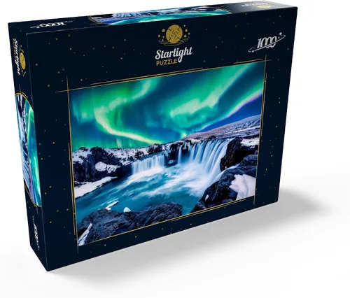 Miniatura 2 de MyPuzzle Luces del Norte sobre la Cascada Godafoss en Islandia - Rompecabezas Premium de 1000 Piezas para Adultos