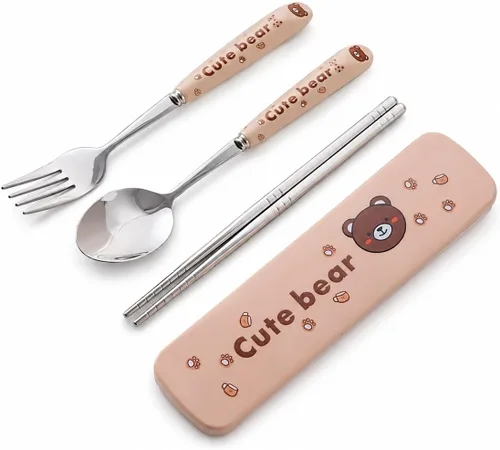 Lindo juego de cubiertos, juego de vajilla con mango de cerámica de la serie animal, accesorios de cocina, juegos de viaje de campamento, tenedor,